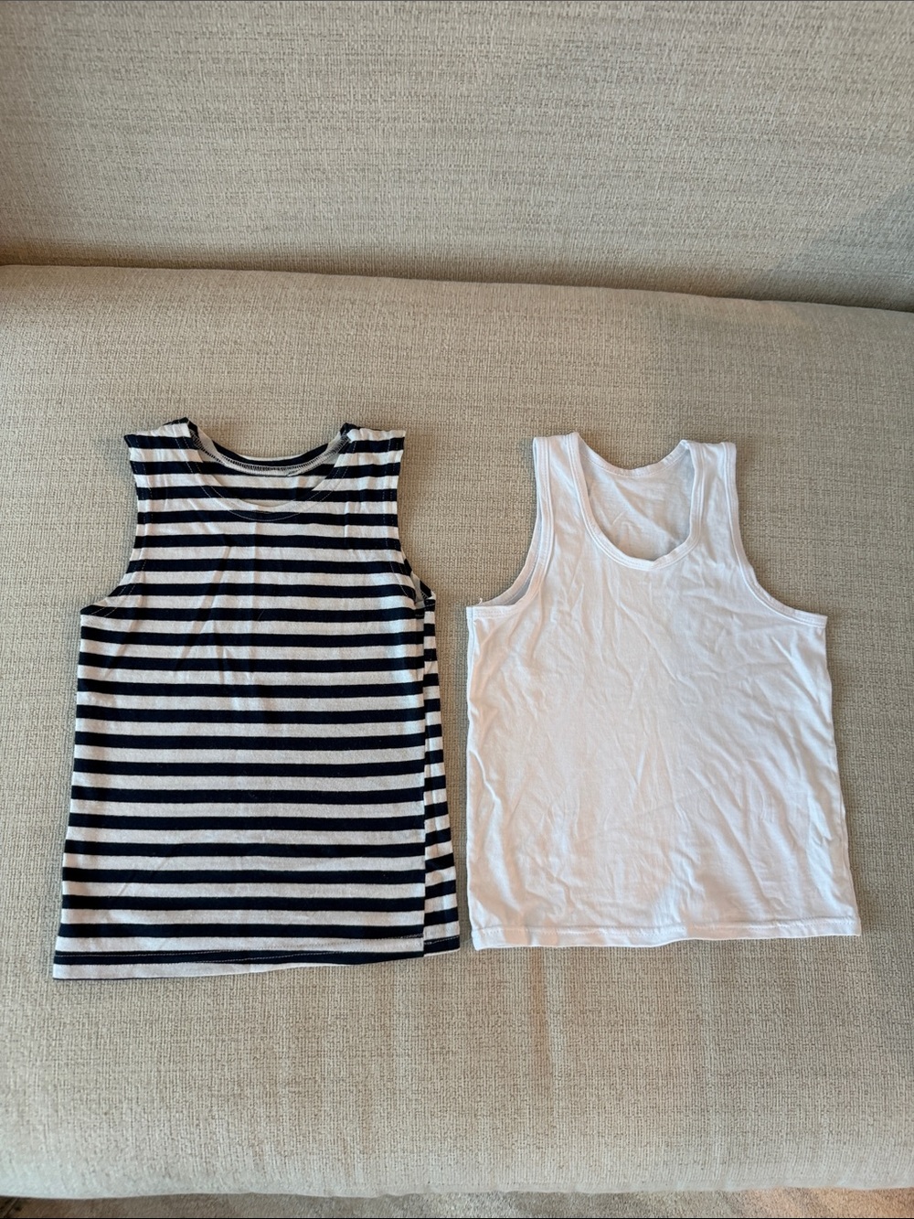 Kids Striped and White Tank Top Set - Navy & White